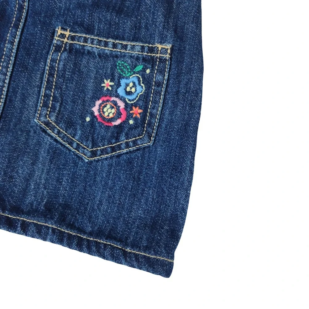OshKosh Bgosh Girls Blue Denim Floral Embroidered Overall Jumper Dress 18 Months